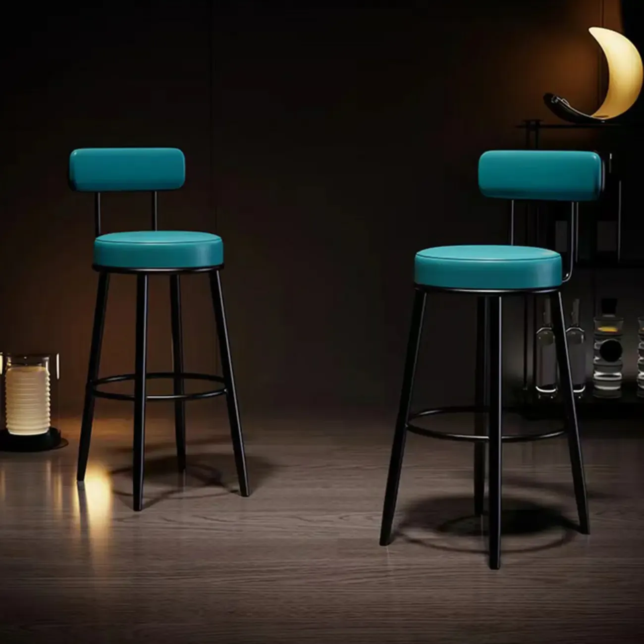 Modern Round Iron Open-Back Upholstered Bar Stool Image - 4