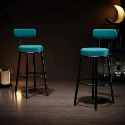 Modern Round Iron Open-Back Upholstered Bar Stool Image - 4