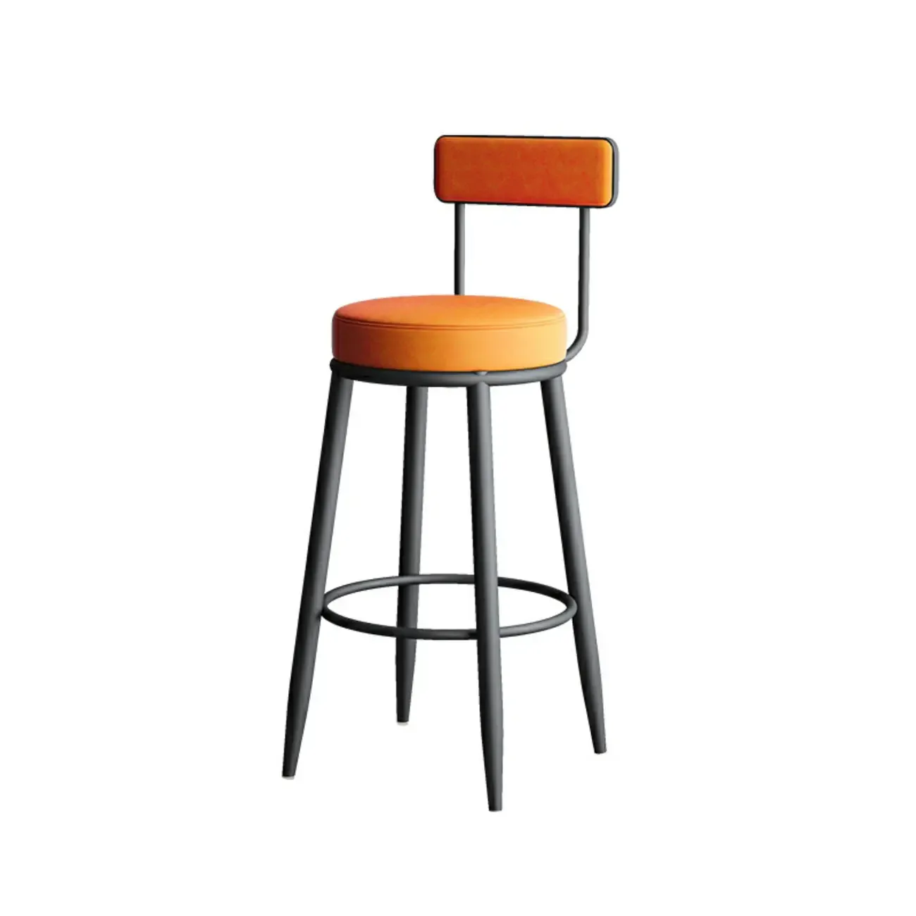 Modern Round Iron Open-Back Upholstered Bar Stool Image - 5