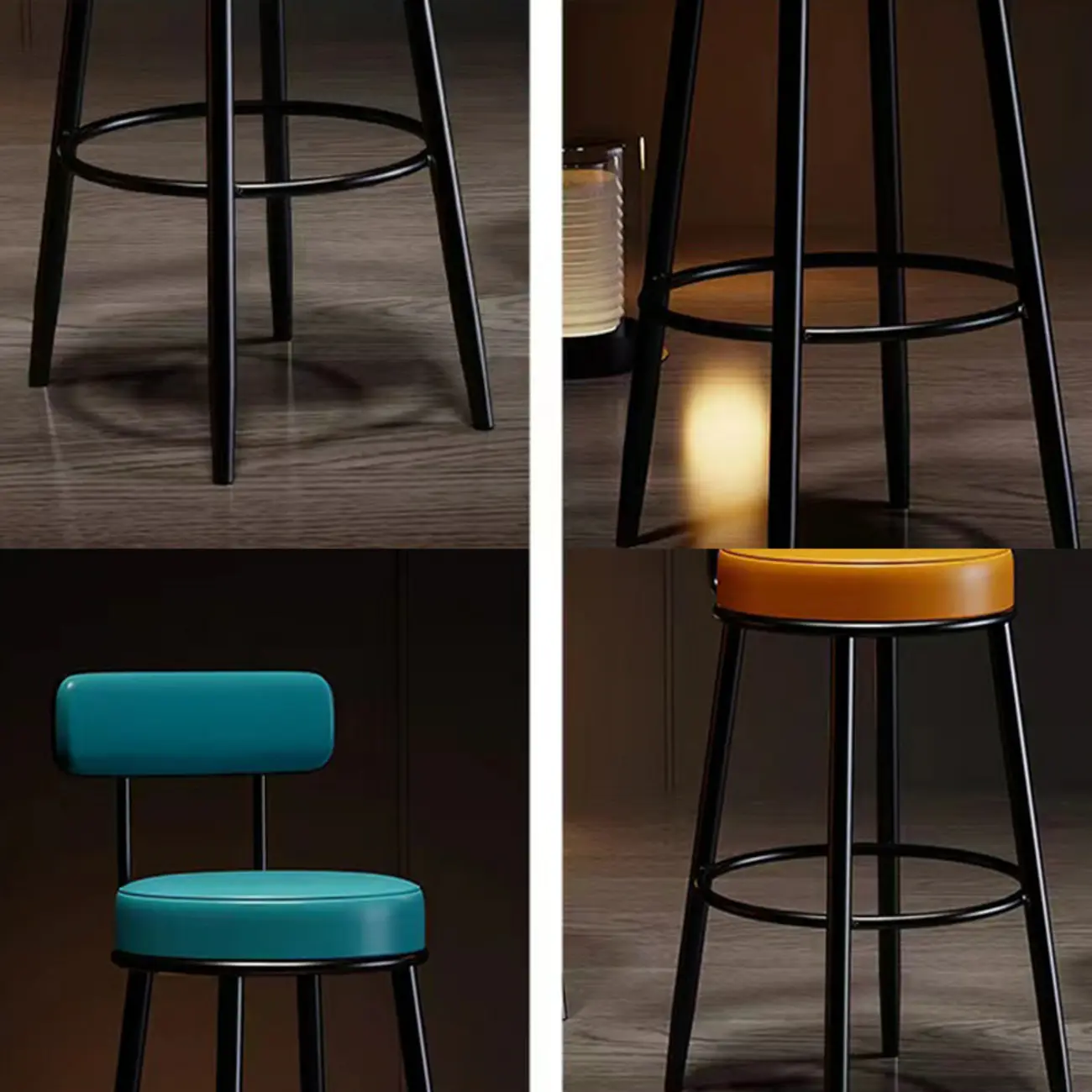 Modern Round Iron Open-Back Upholstered Bar Stool Image - 7 | homeyfad
