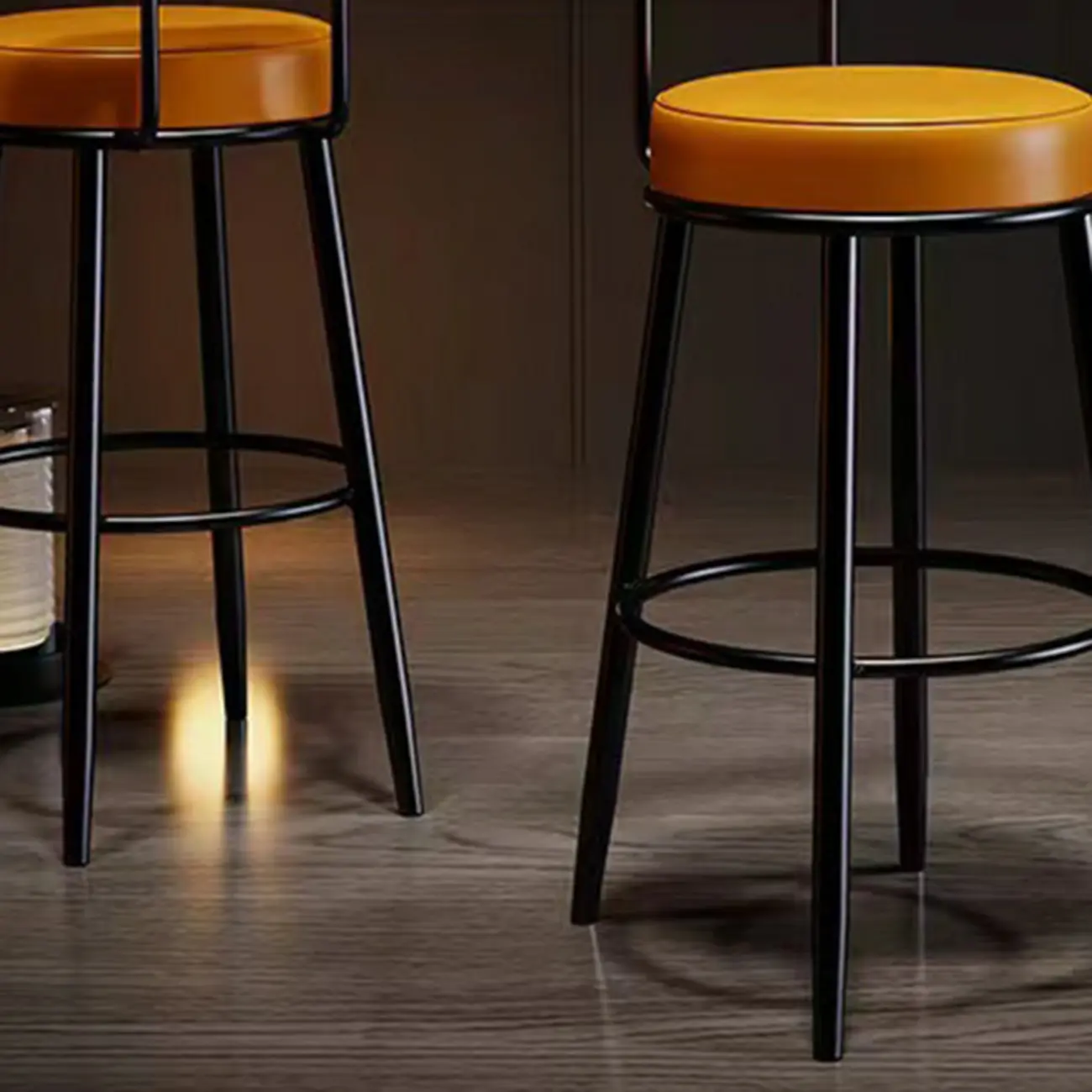 Modern Round Iron Open-Back Upholstered Bar Stool Image - 8 | homeyfad
