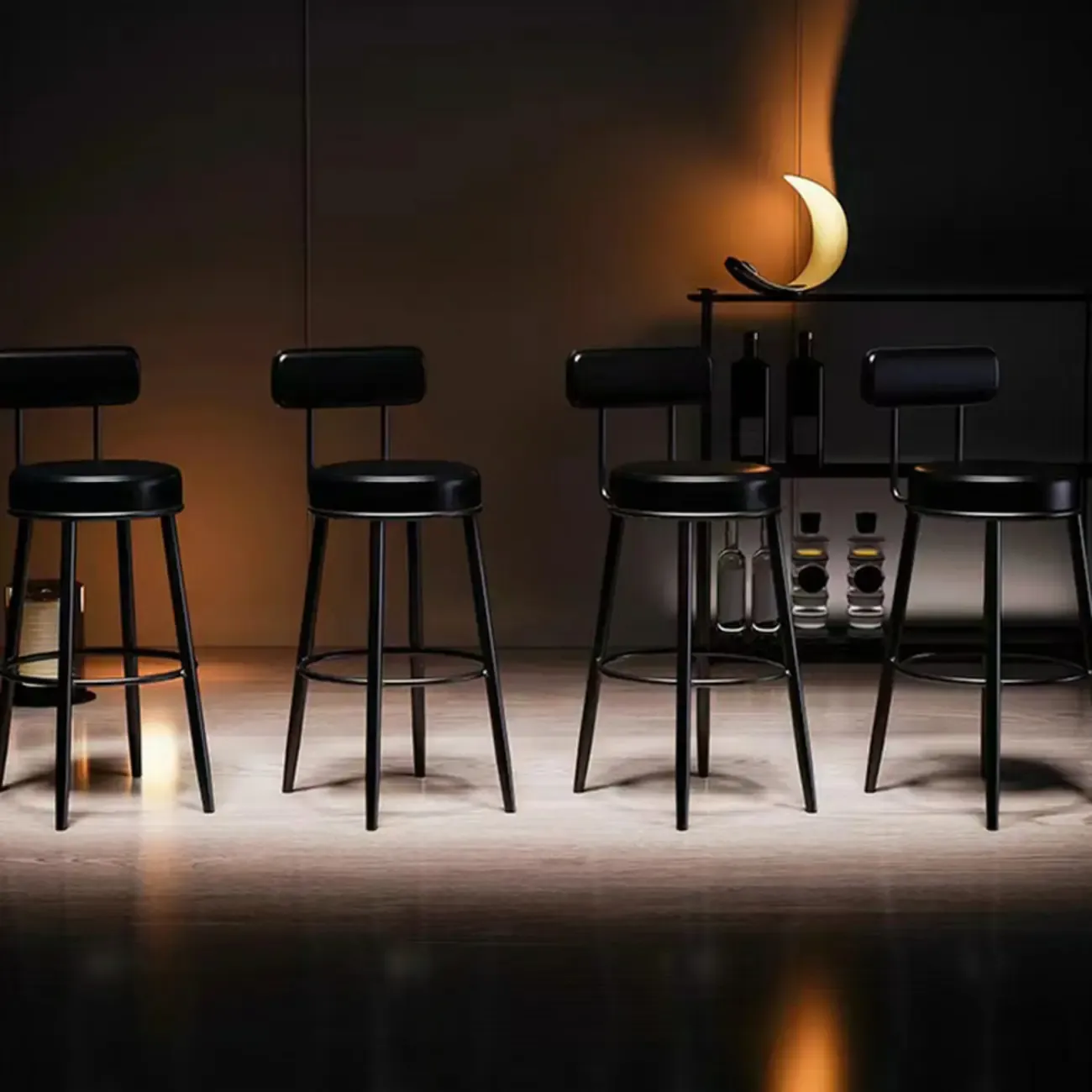Modern Round Iron Open-Back Upholstered Bar Stool Image - 9