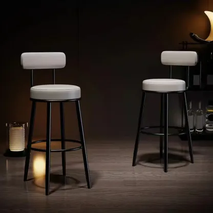 Modern Round Iron Open-Back Upholstered Bar Stool Image - 10
