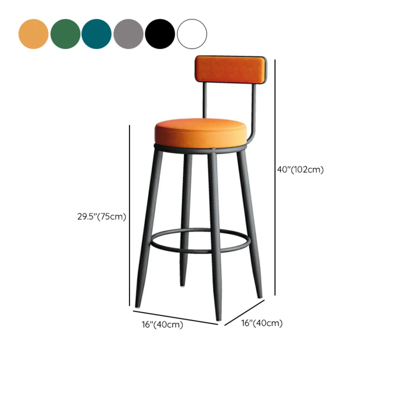 Modern Round Iron Open-Back Upholstered Bar Stool Image - 14 | homeyfad