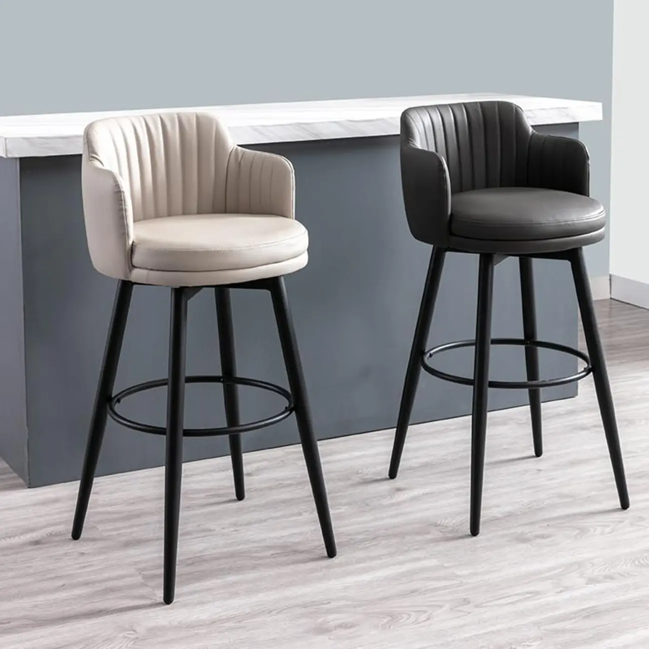 Modern Round Upholstered Curved Back Bistro Swivel Bar Stool Image - 1 | homeyfad