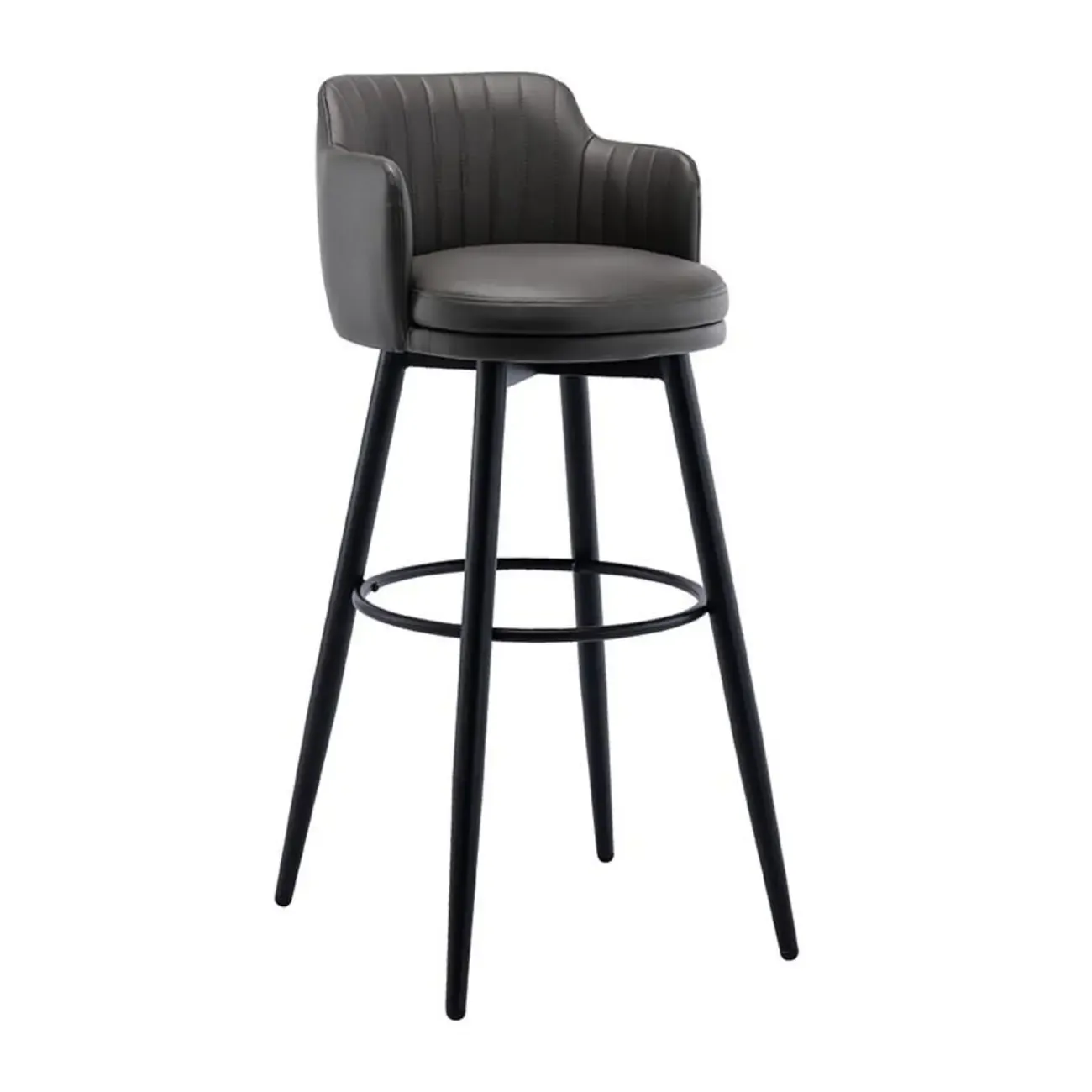 Modern Round Upholstered Curved Back Bistro Swivel Bar Stool Image - 5