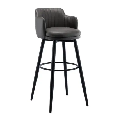 Modern Round Upholstered Curved Back Bistro Swivel Bar Stool Image - 5