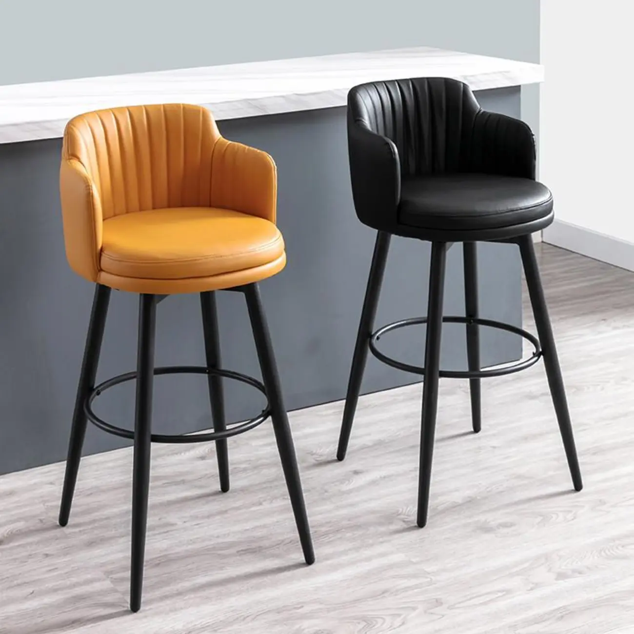 Modern Round Upholstered Curved Back Bistro Swivel Bar Stool Image - 2 | homeyfad