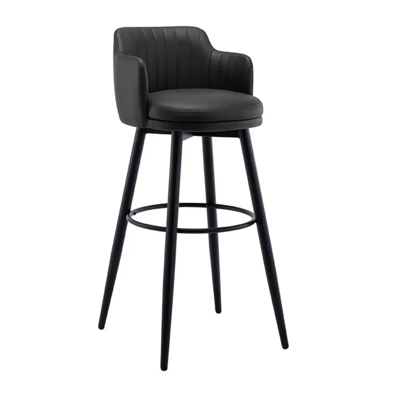 Modern Round Upholstered Curved Back Bistro Swivel Bar Stool Image - 8