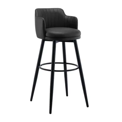 Modern Round Upholstered Curved Back Bistro Swivel Bar Stool Image - 8