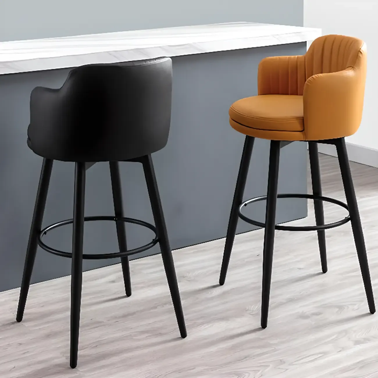 Modern Round Upholstered Curved Back Bistro Swivel Bar Stool Image - 3