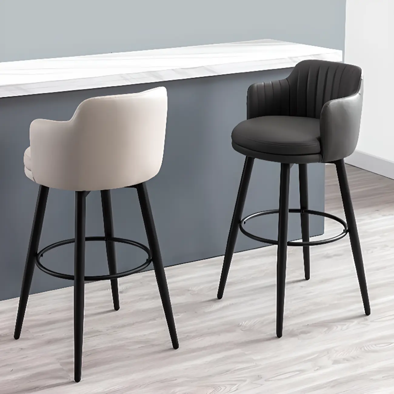 Modern Round Upholstered Curved Back Bistro Swivel Bar Stool Image - 4 | homeyfad
