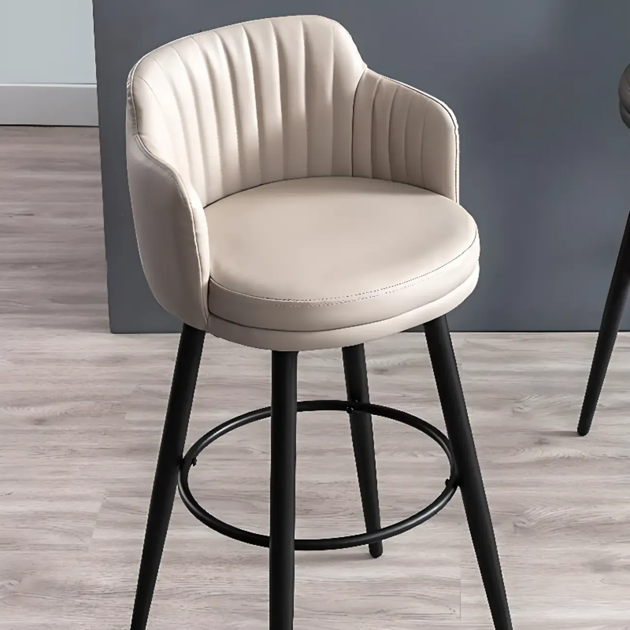 Modern Round Upholstered Curved Back Bistro Swivel Bar Stool Image - 11