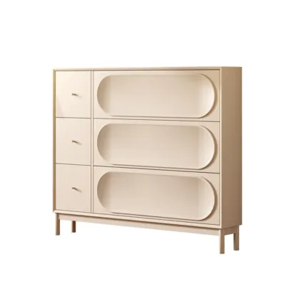 Cream Wooden Drop Front Shoe Cabinet with 3 Drawers Image - 5