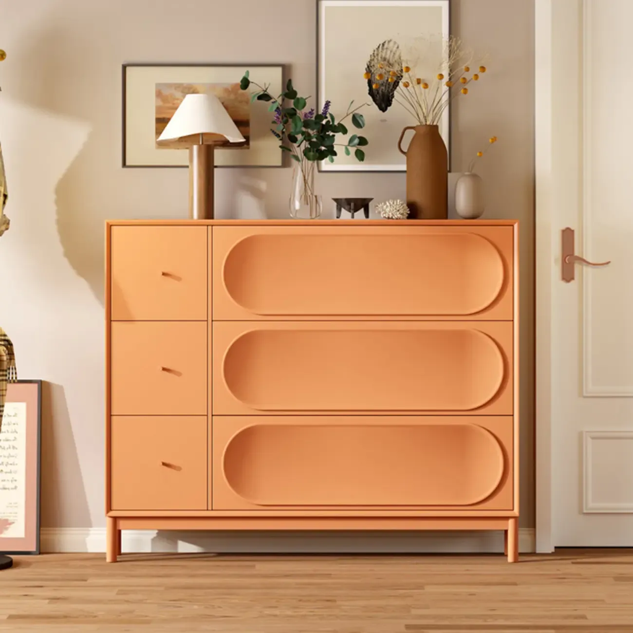 Cream Wooden Drop Front Shoe Cabinet with 3 Drawers Image - 9