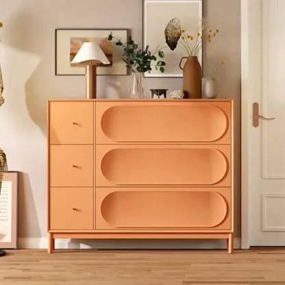 Cream Wooden Drop Front Shoe Cabinet with 3 Drawers Image - 9