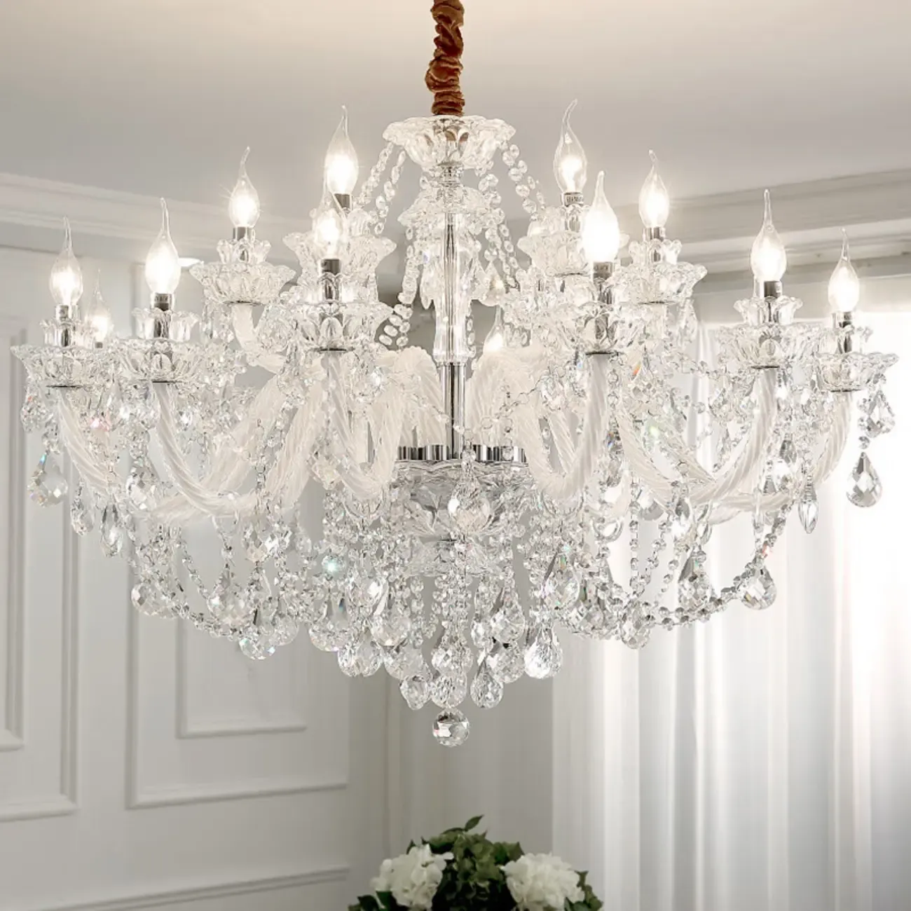 Clear Crystal Glass Beads Classic Elegant Chandelier Image - 1