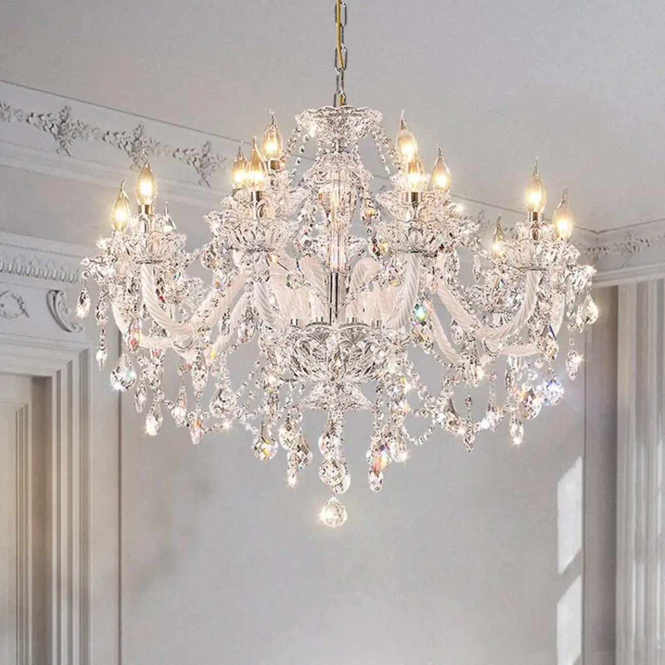 Clear Crystal Glass Beads Classic Elegant Chandelier Image - 2