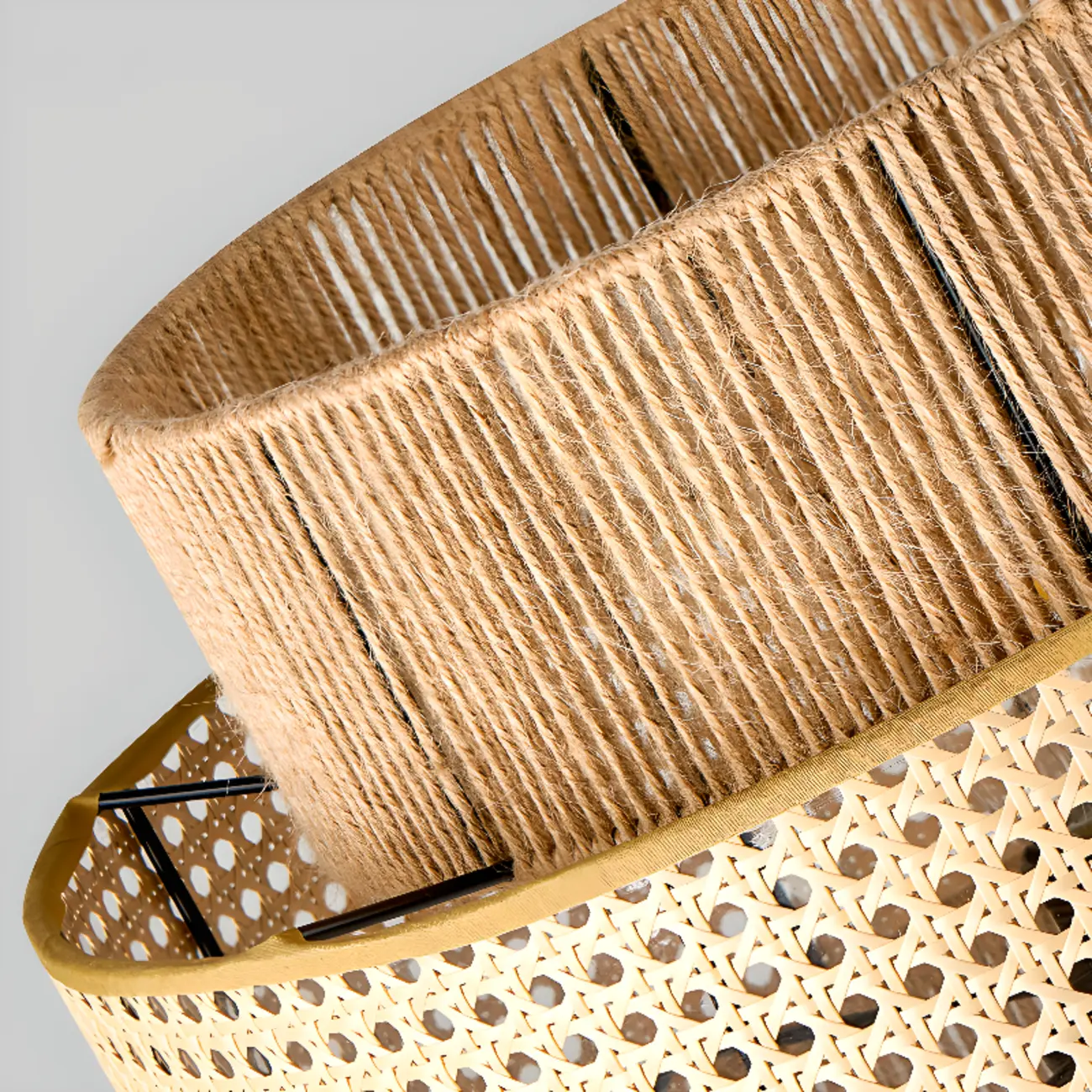 Contemporary Rattan Yellow Cylinder Hanging Pendant Lighting Image - 8 | homeyfad