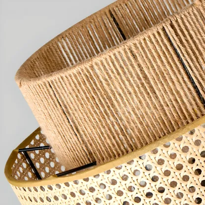 Contemporary Rattan Yellow Cylinder Hanging Pendant Lighting Image - 8