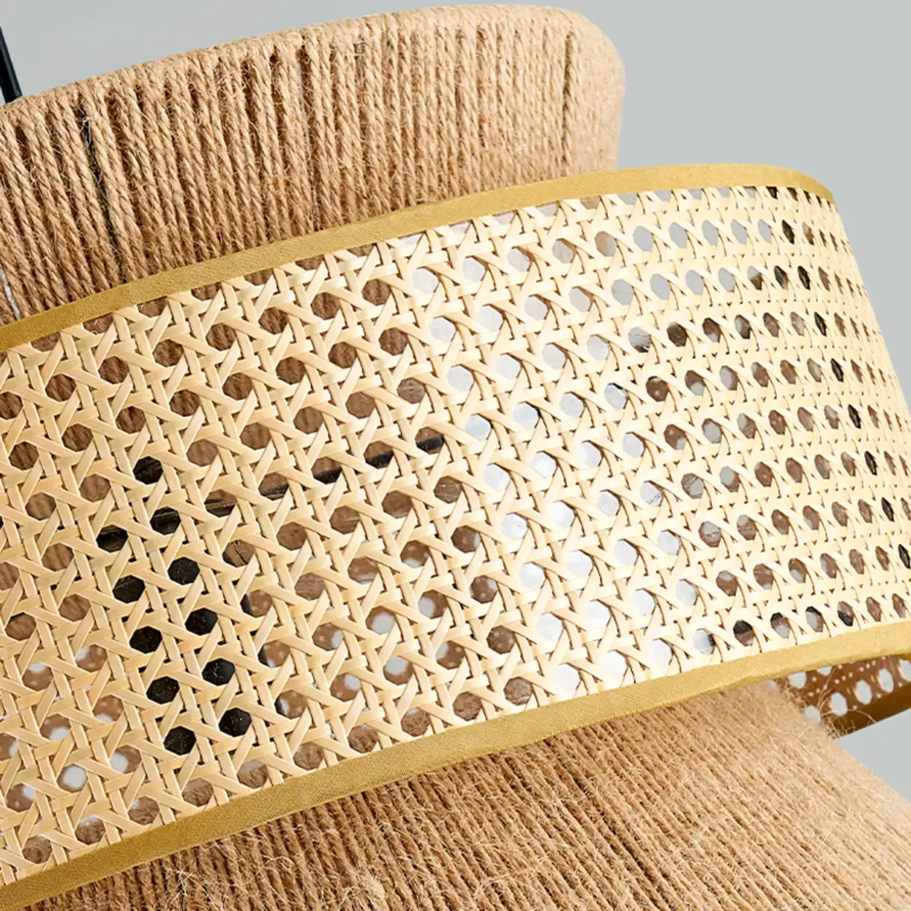 Contemporary Rattan Yellow Cylinder Hanging Pendant Lighting Image - 9
