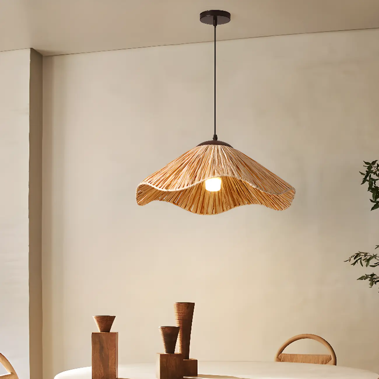 Oriental Brown Rattan Pendant Light for Kitchen Island Hanging Image - 1 | homeyfad