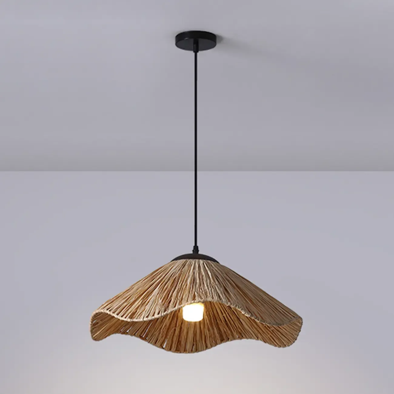 Oriental Brown Rattan Pendant Light for Kitchen Island Hanging Image - 2