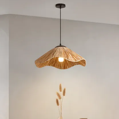 Oriental Brown Rattan Pendant Light for Kitchen Island Hanging Image - 3