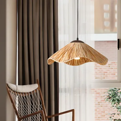 Oriental Brown Rattan Pendant Light for Kitchen Island Hanging Image - 4