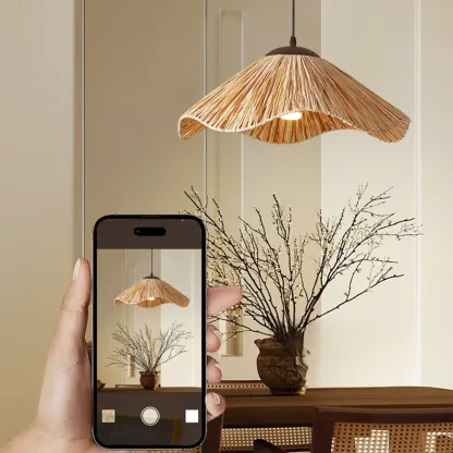 Oriental Brown Rattan Pendant Light for Kitchen Island Hanging Image - 10