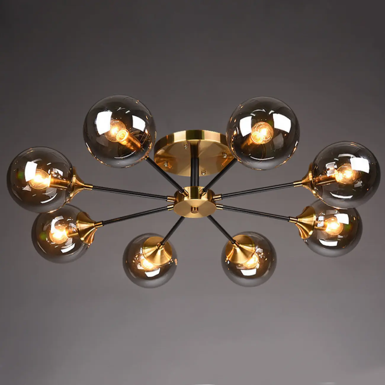 6-Light Smoke Grey Glass Globe Modern Semi Flush Ceiling Light Image - 6 | homeyfad
