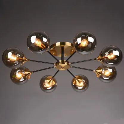 6-Light Smoke Grey Glass Globe Modern Semi Flush Ceiling Light Image - 6