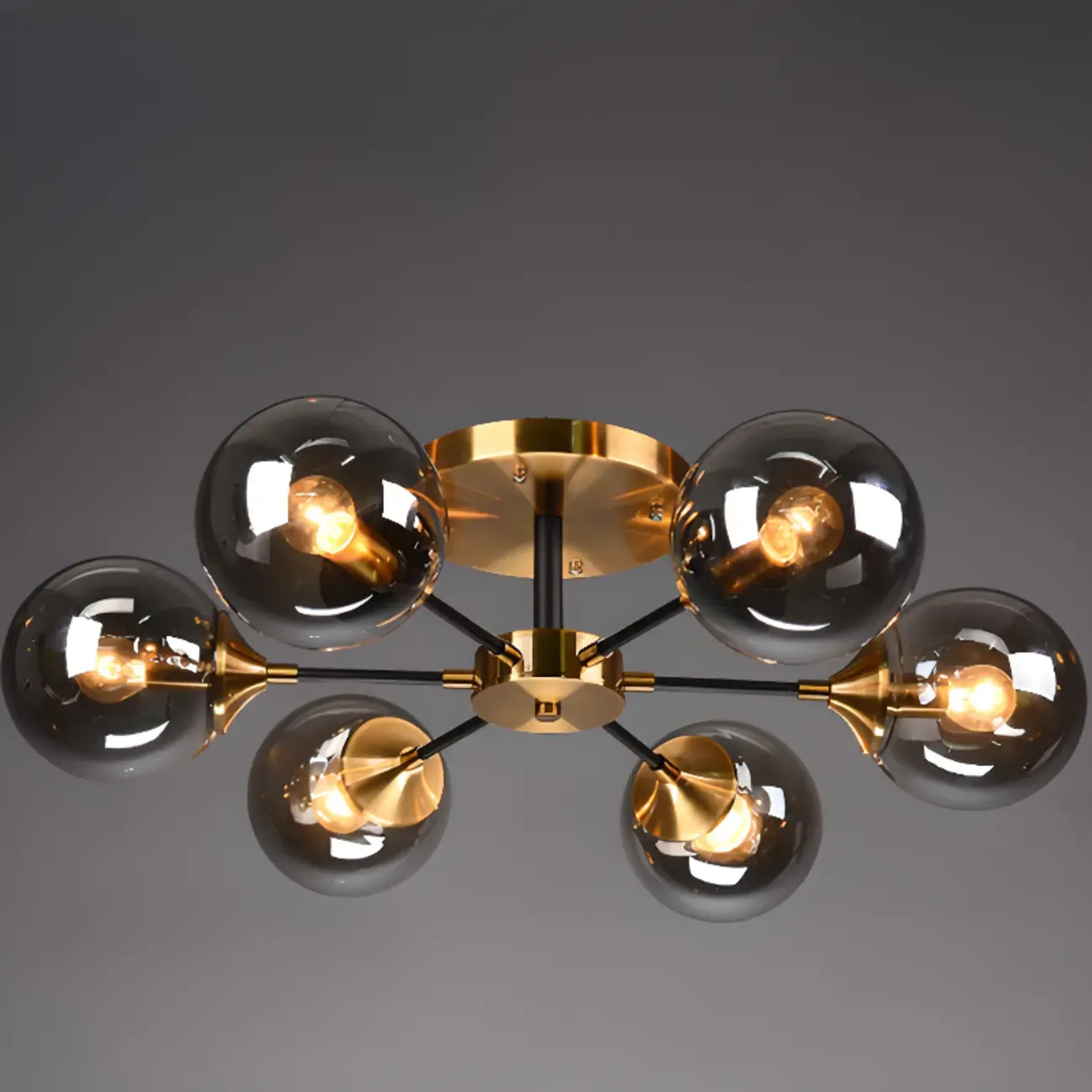 6-Light Smoke Grey Glass Globe Modern Semi Flush Ceiling Light Image - 7