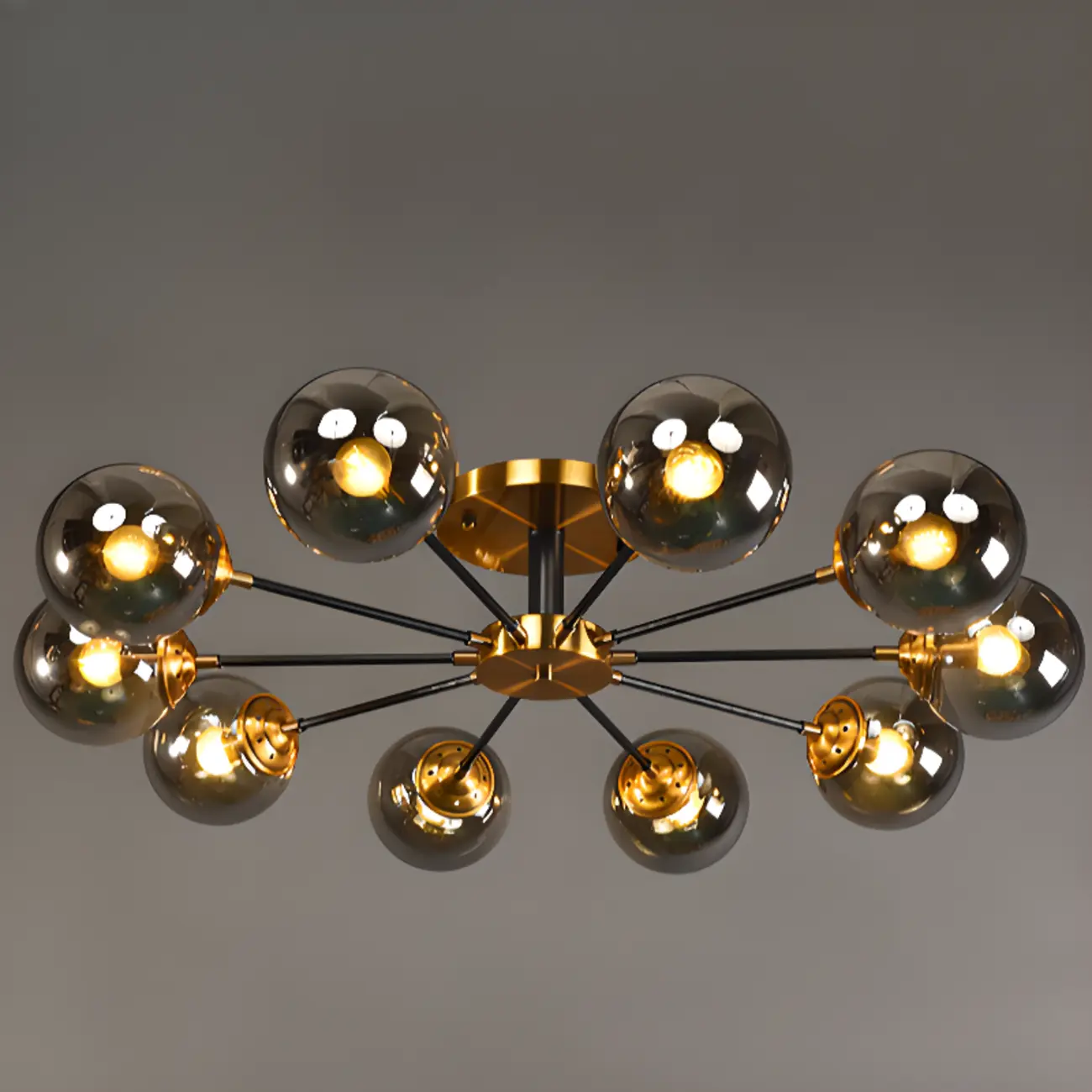 6-Light Smoke Grey Glass Globe Modern Semi Flush Ceiling Light Image - 8 | homeyfad