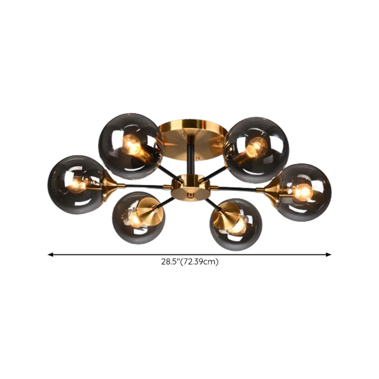 6-Light Smoke Grey Glass Globe Modern Semi Flush Ceiling Light #size | homeyfad