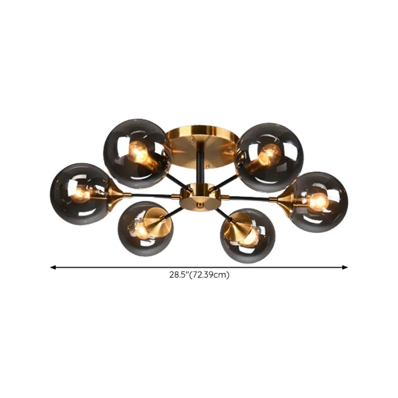 6-Light Smoke Grey Glass Globe Modern Semi Flush Ceiling Light #size
