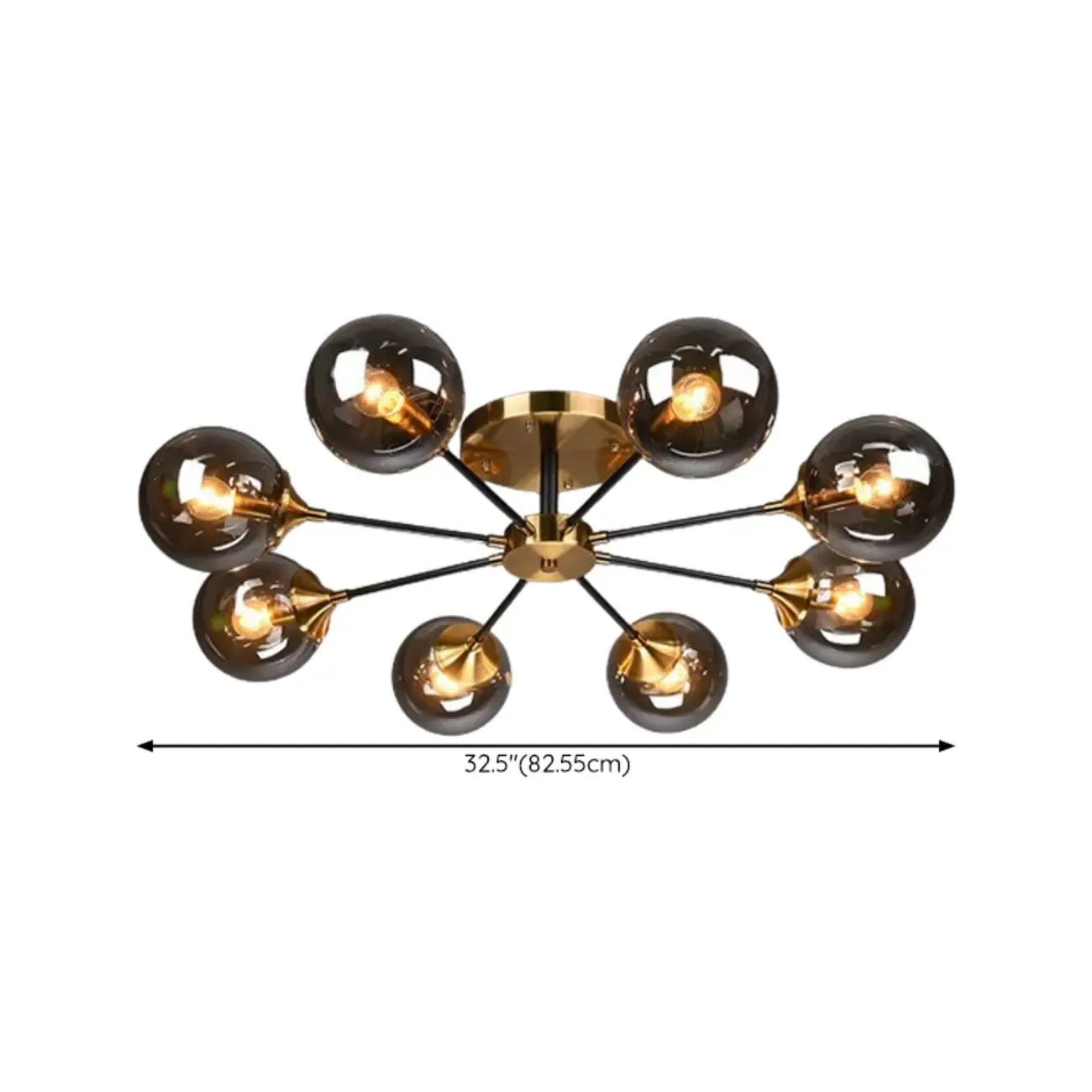 6-Light Smoke Grey Glass Globe Modern Semi Flush Ceiling Light Image - 10