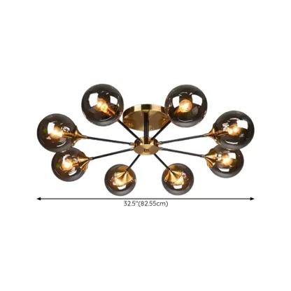 6-Light Smoke Grey Glass Globe Modern Semi Flush Ceiling Light Image - 10