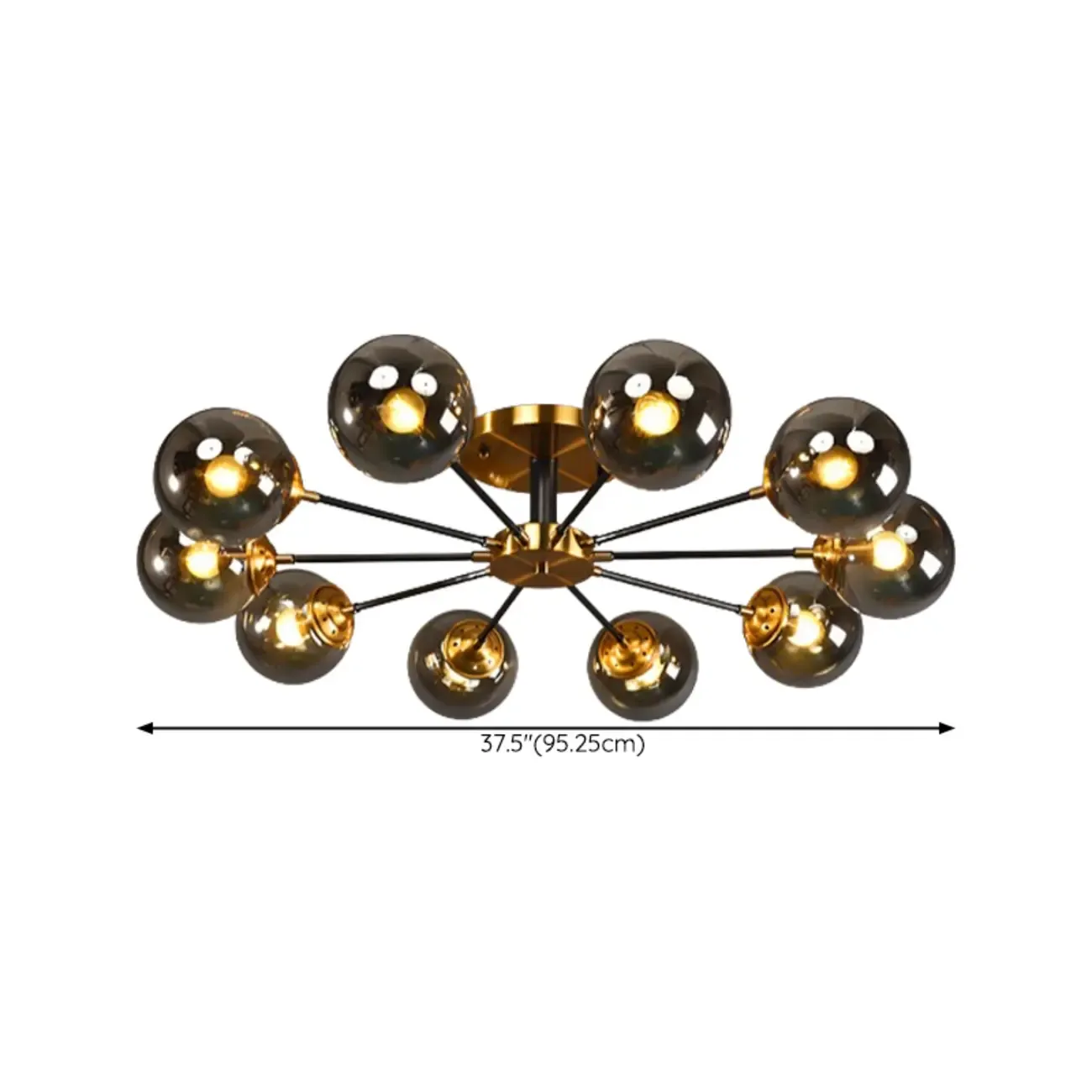 6-Light Smoke Grey Glass Globe Modern Semi Flush Ceiling Light Image - 11