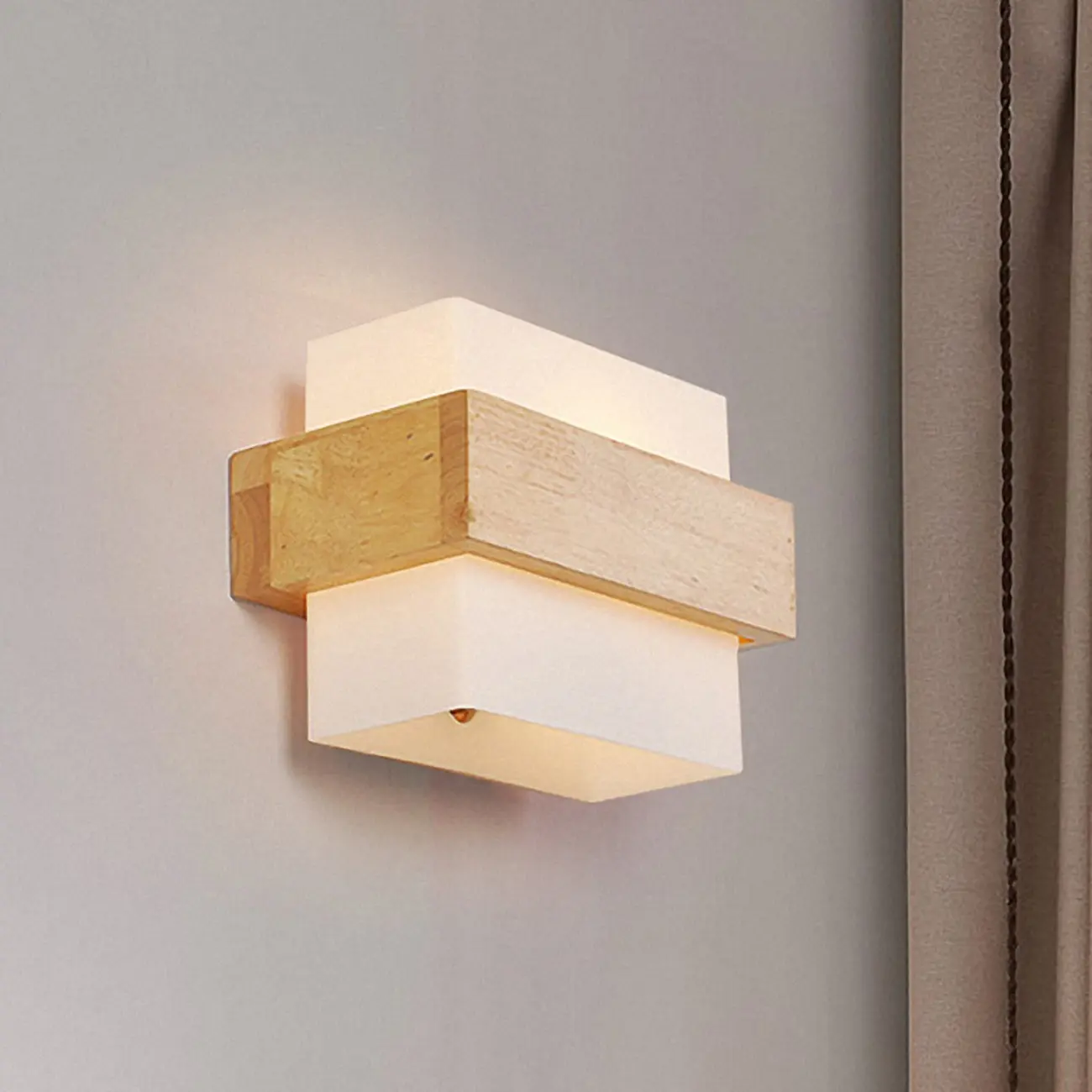 Modern Geometric Wood Wall Light with Milk Glass Shade Image - 6 | homeyfad