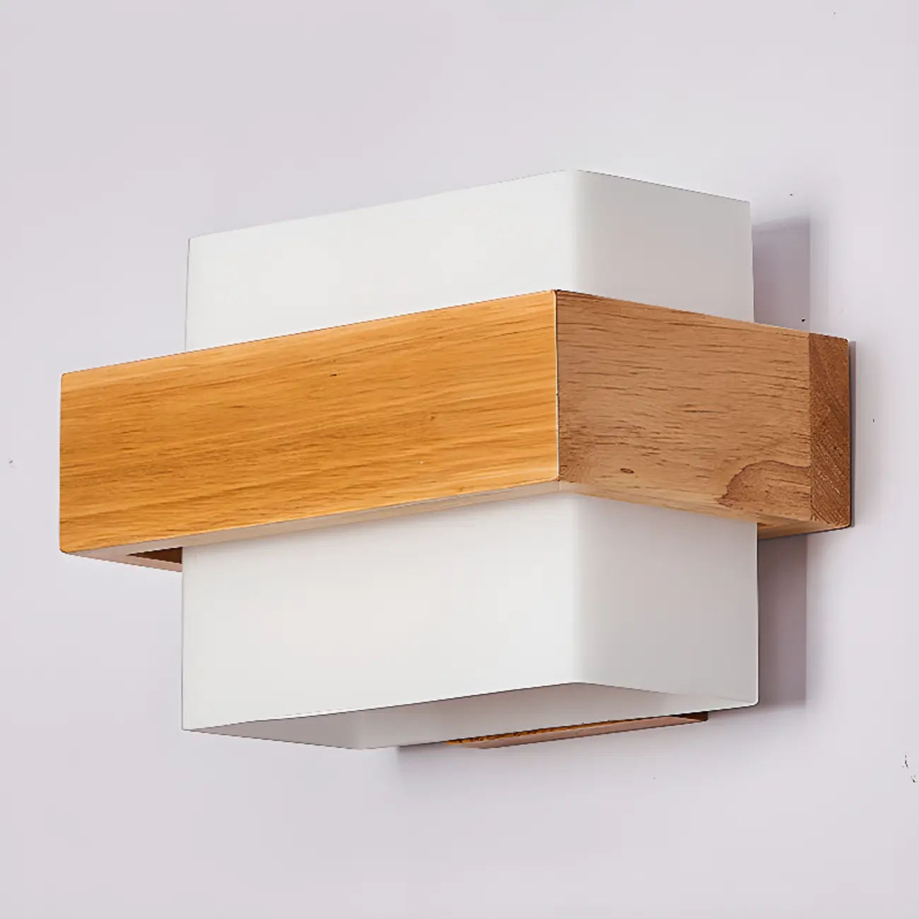Modern Geometric Wood Wall Light with Milk Glass Shade Image - 9 | homeyfad