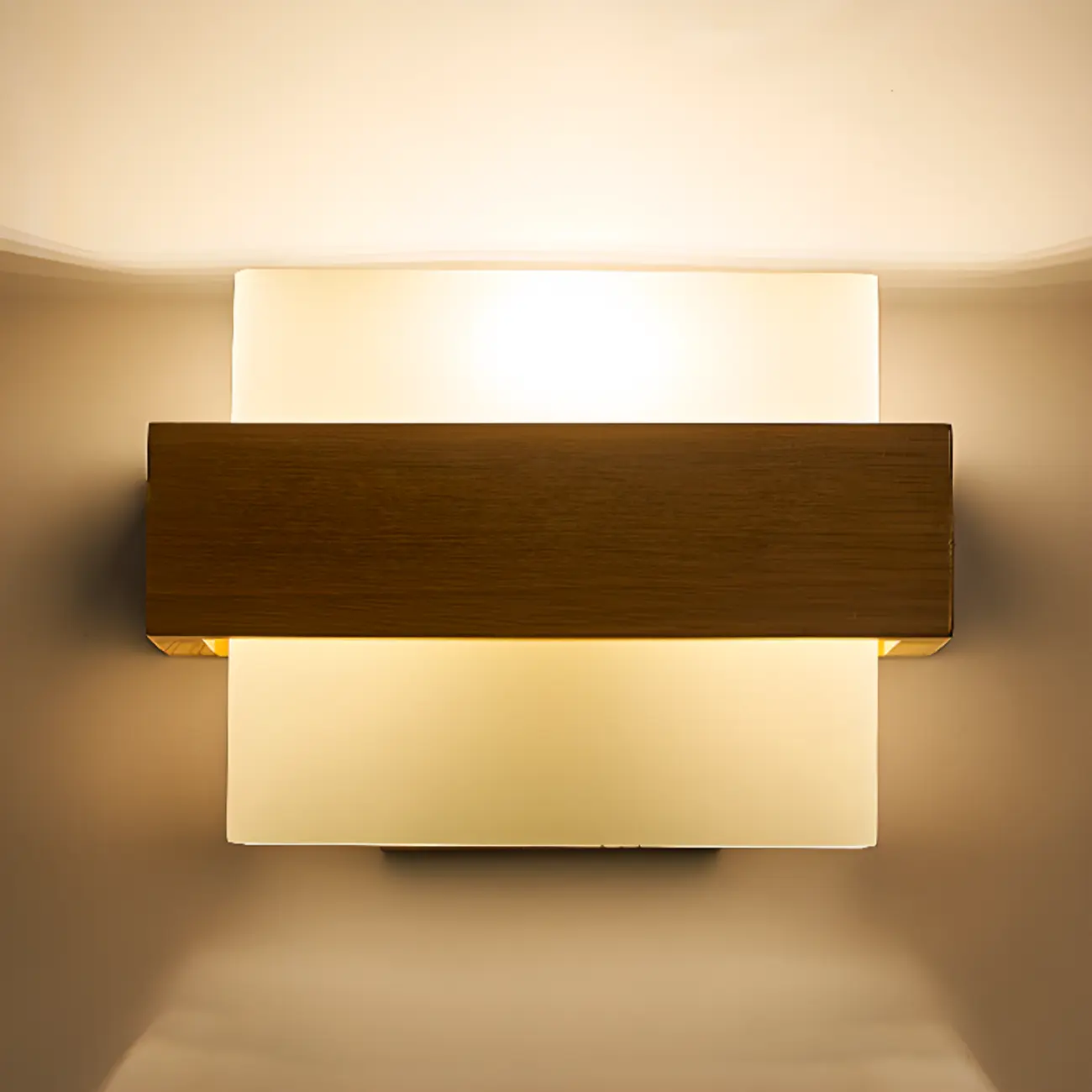 Modern Geometric Wood Wall Light with Milk Glass Shade Image - 10 | homeyfad