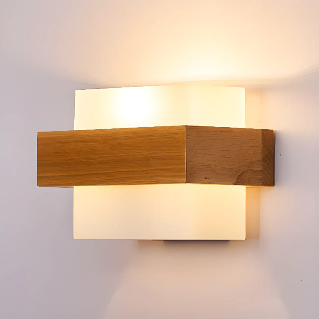 Modern Geometric Wood Wall Light with Milk Glass Shade Image - 7 | homeyfad