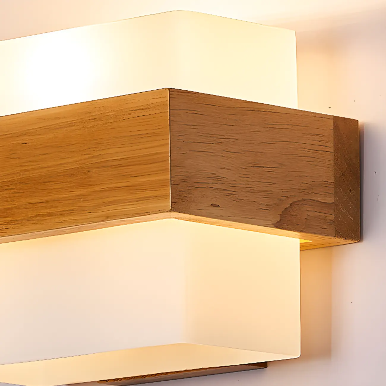 Modern Geometric Wood Wall Light with Milk Glass Shade Image - 3 | homeyfad