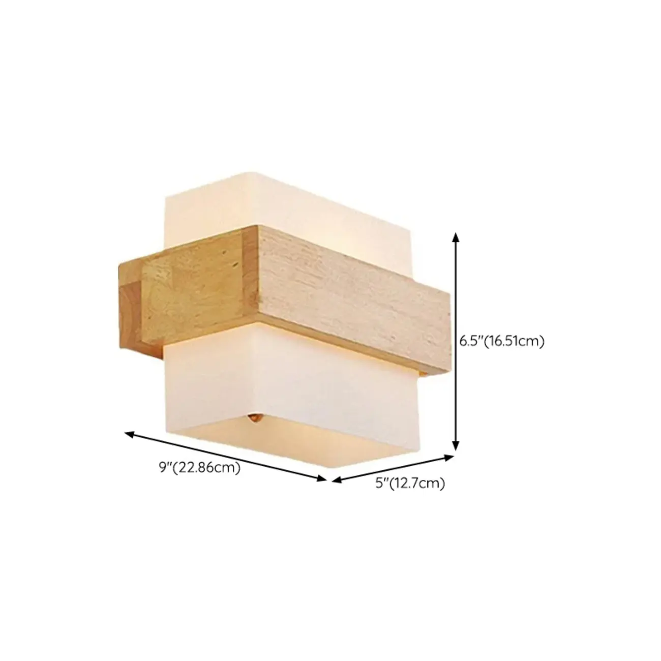 Modern Geometric Wood Wall Light with Milk Glass Shade #size | homeyfad