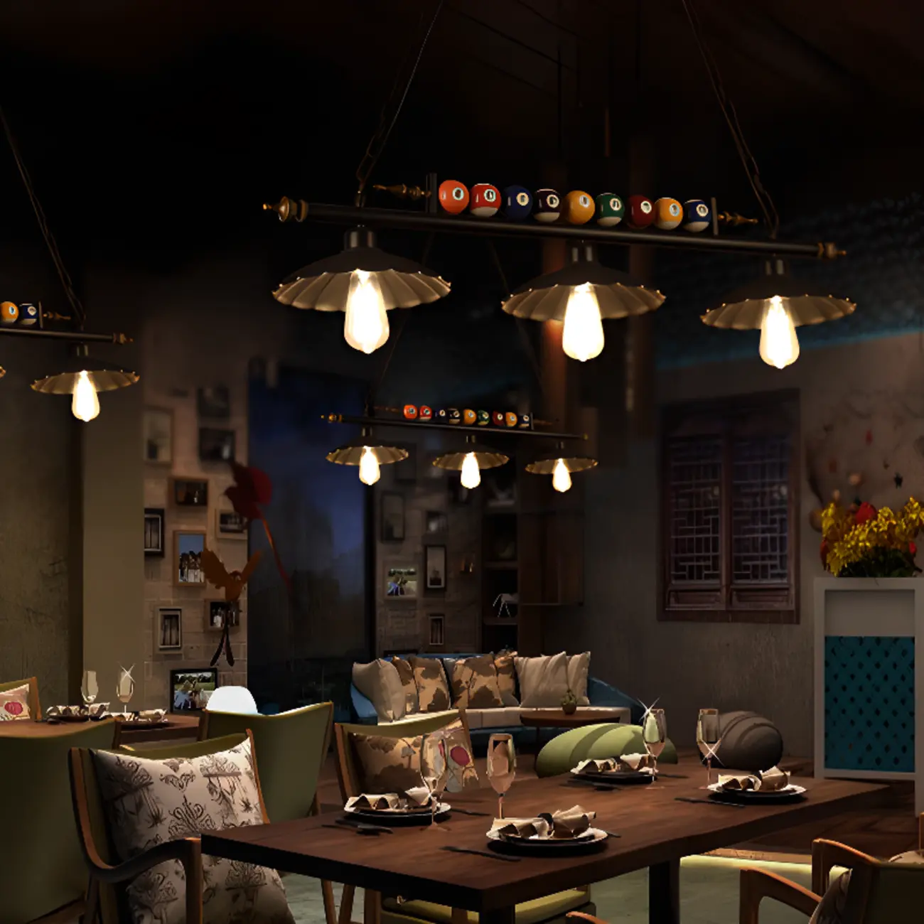 Industrial Adjustable Island Light with Snooker Decor for Dining Image - 1 | homeyfad