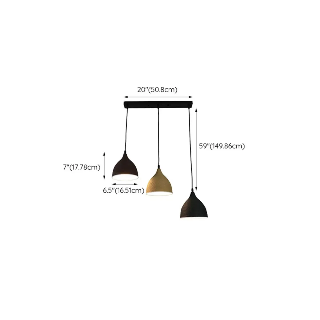 Modern Black Conical Metal Island Pendant Light #size