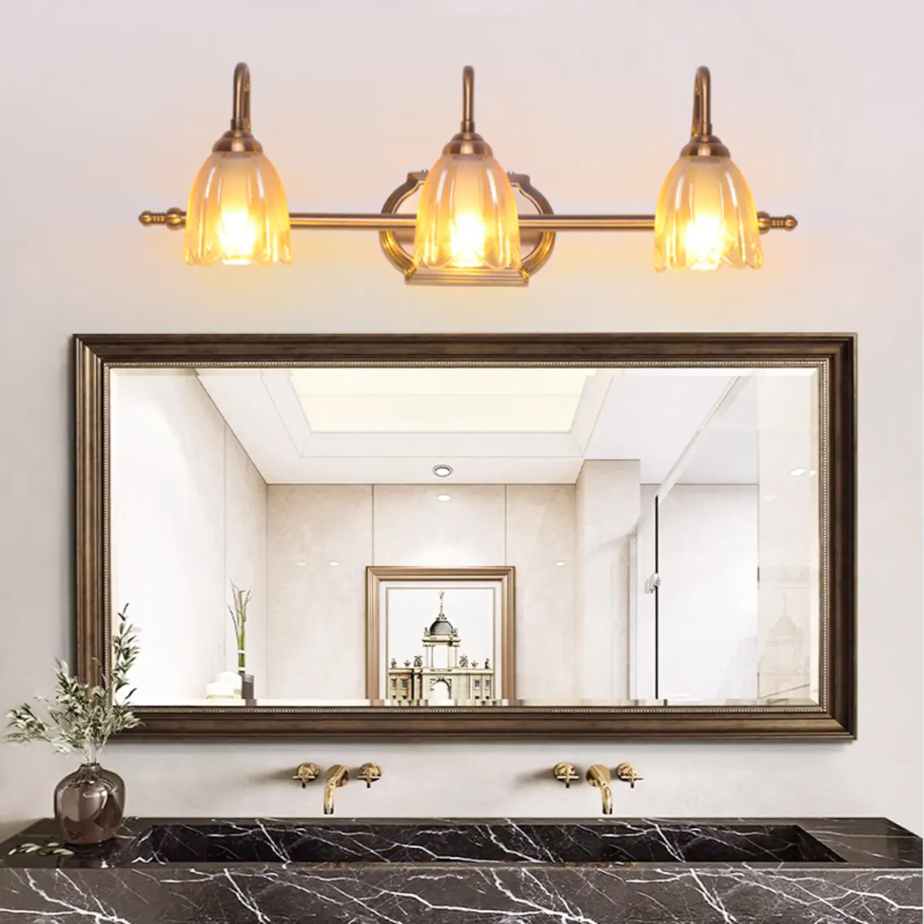 Modern Brass 3-Light Geometric Bathroom Vanity Light | homeyfad