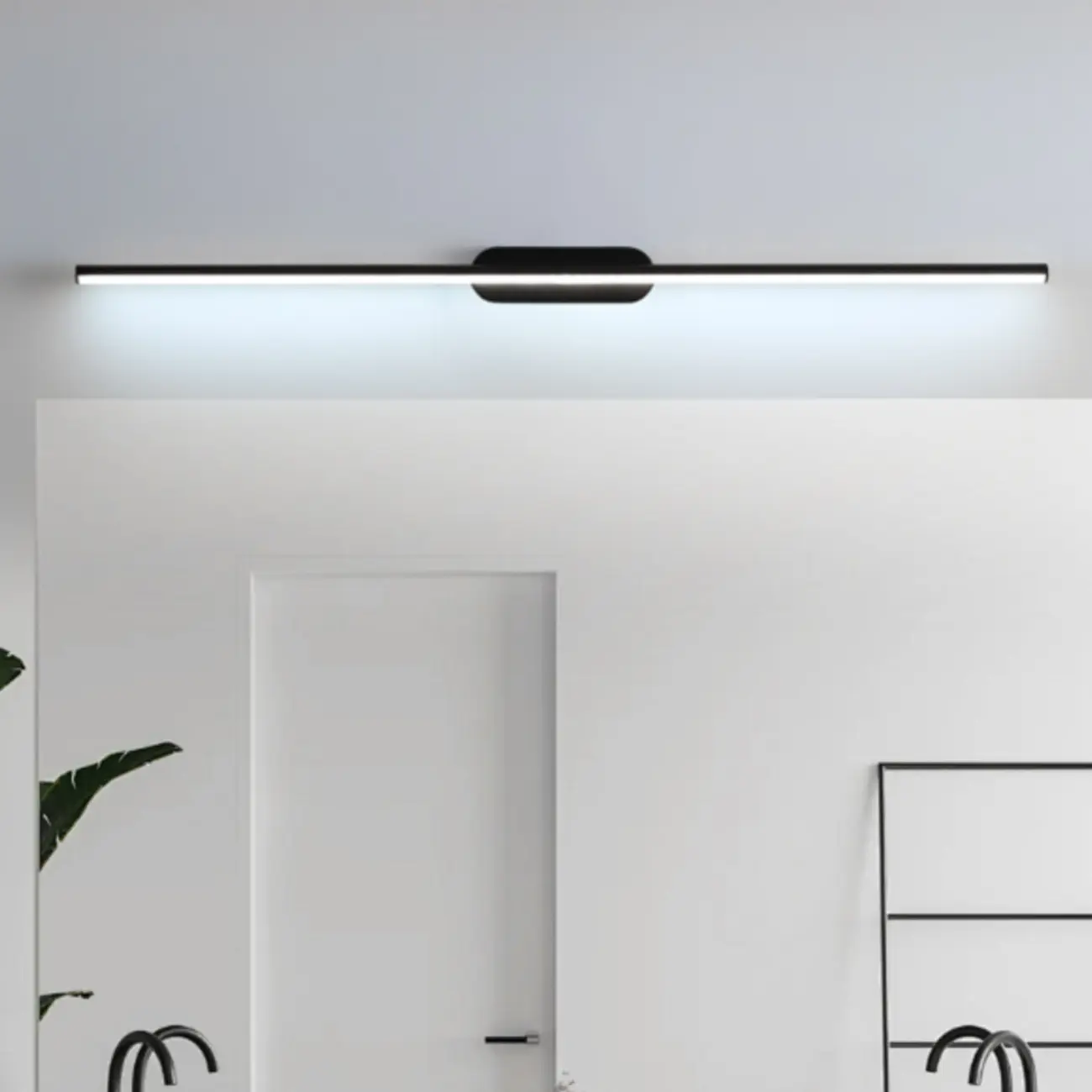 Minimalist Black Slim Stright Metal LED Vanity Light | homeyfad