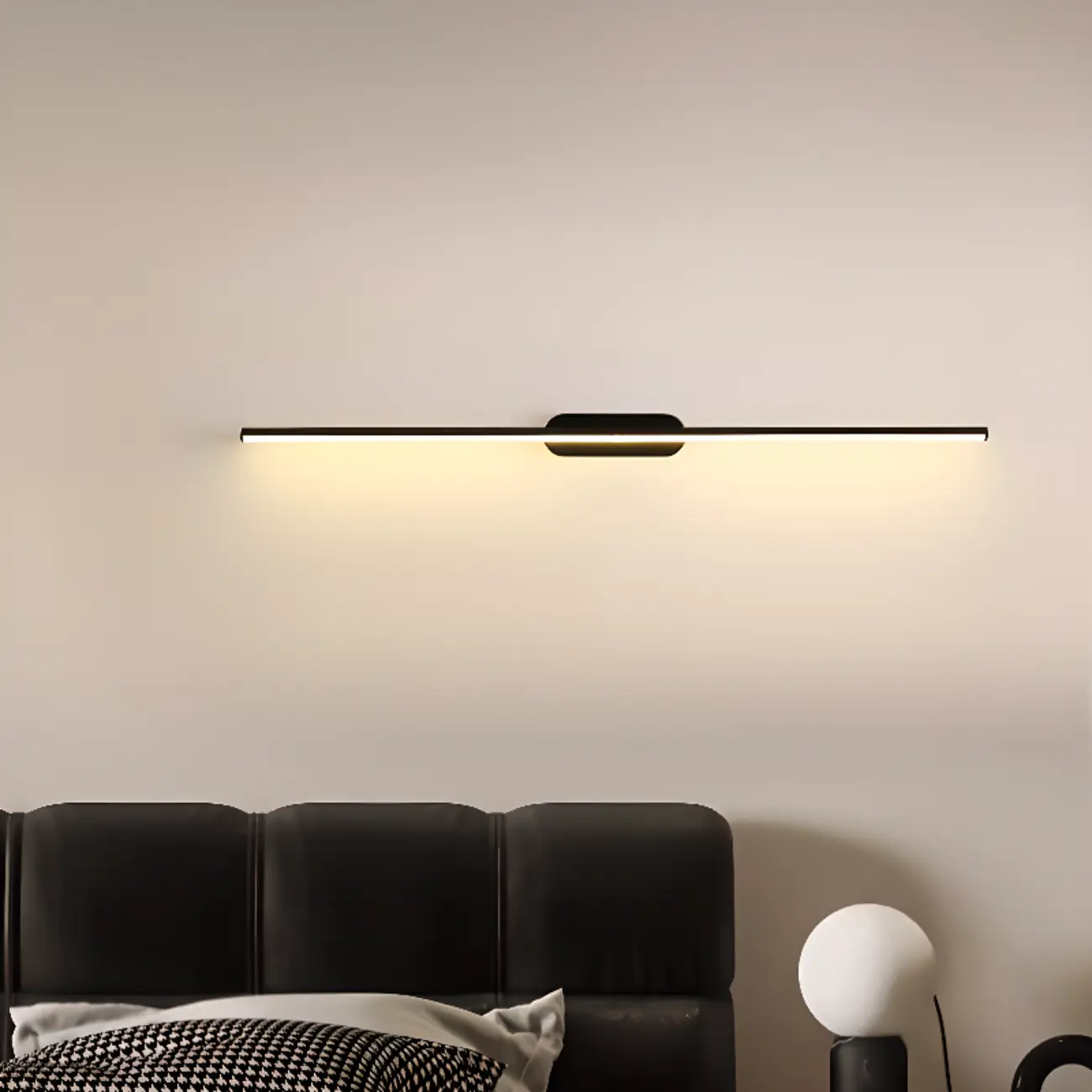 Minimalist Black Slim Stright Metal LED Vanity Light | homeyfad